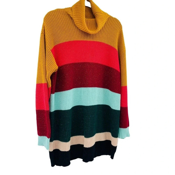 Farm Rio de Janeiro Anthropologie Tunic Sweater Dress Striped Turtleneck Size S - Picture 3 of 11
